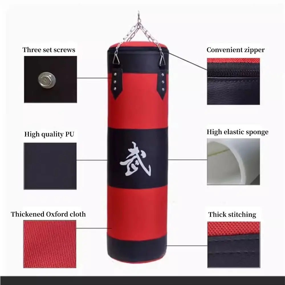 Durable PU Leather Punching Bag Red Black with Gloves Boxing Sandbag Oxford Cloth Training Bag Adult Kids