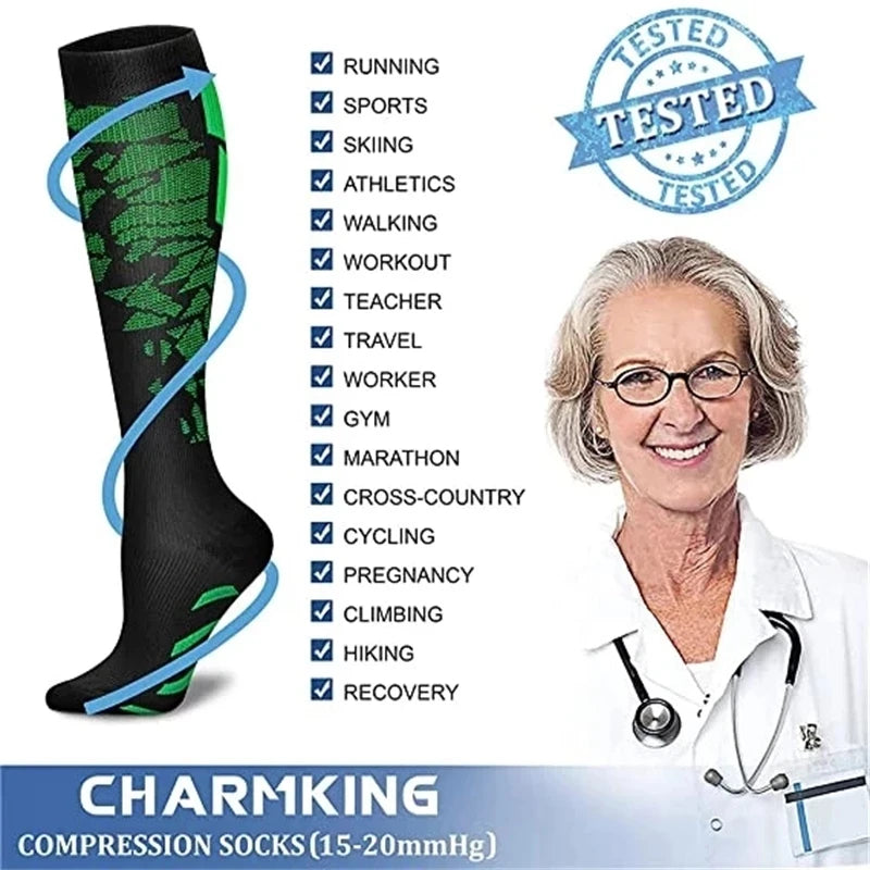 Compression Socks Running Sports Socks Medical Nursing 20-30mmhg for Flight Travel Pregnancy Edema Diabetes Varicose Veins Socks