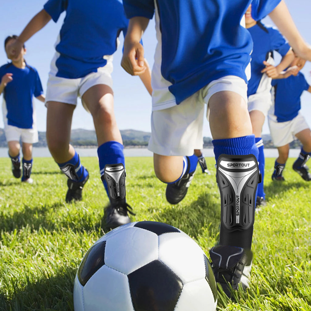 Sportout Soccer Shin Guards for Kids Adults, Youth Soccer Gear with Protective Hard Shell for Boys, Girls, and Mens. Soccer Shin