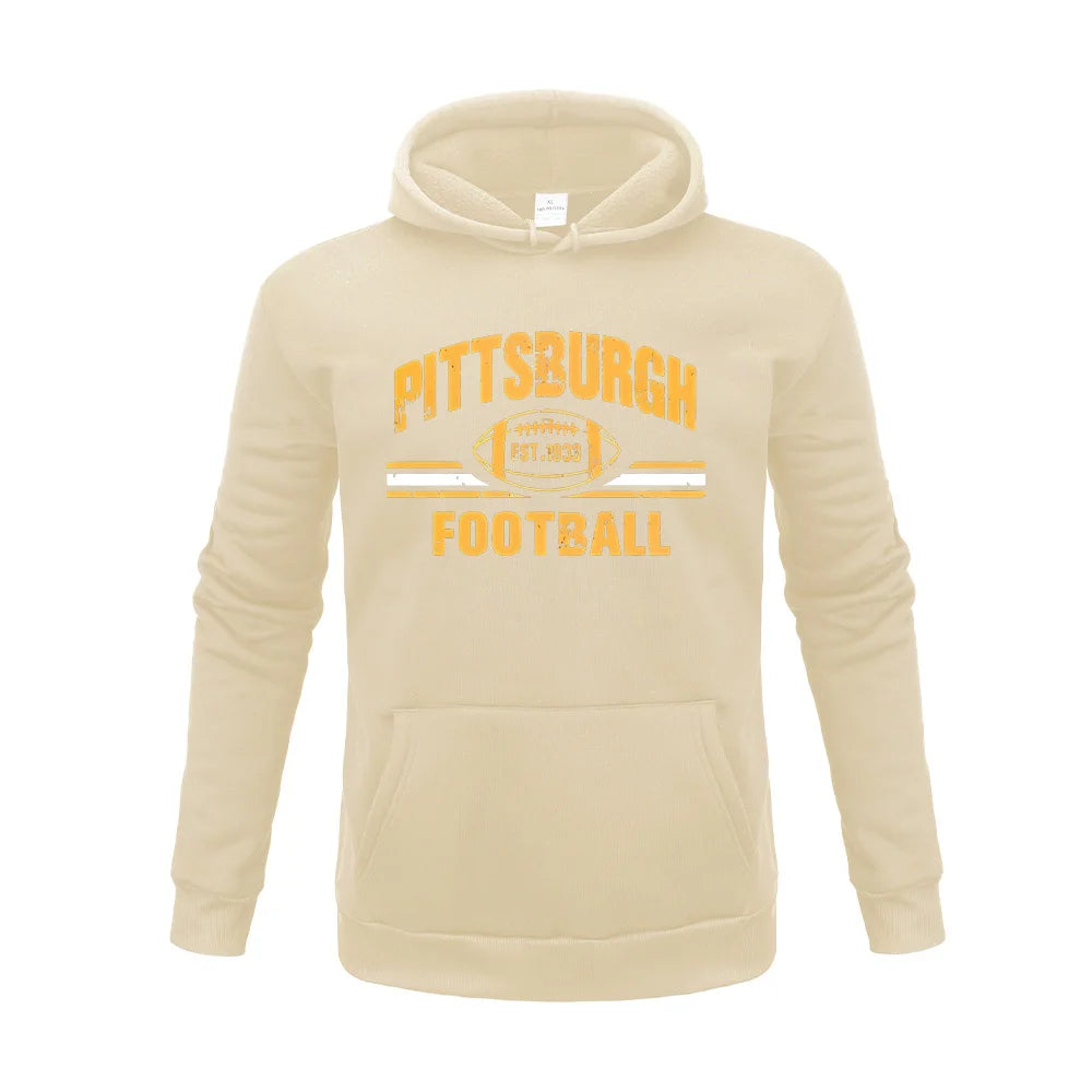 PITTSBURGH FOOTBALL Letter Printing  Hoodies Sweatshirt Autumn Winter Casual Thick Cotton Men Top Fashion Solid Color Sportwear