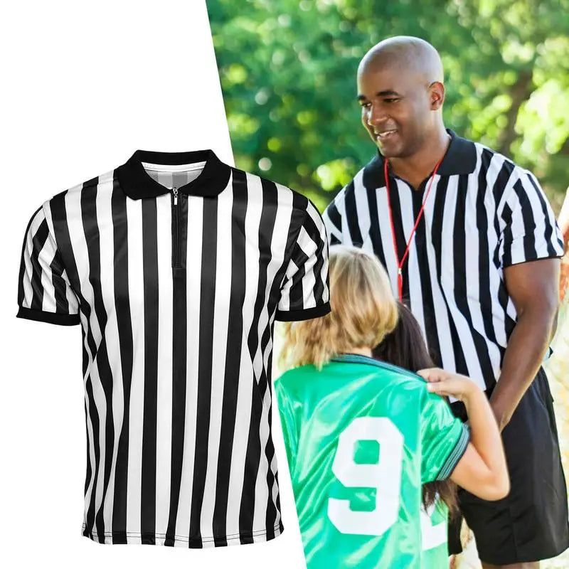 Striped Referee Shirt Men Official Pro-Style Collar Referee Shirt Gym Sporting Soccer Basketball Goods Collared Referee Shirts