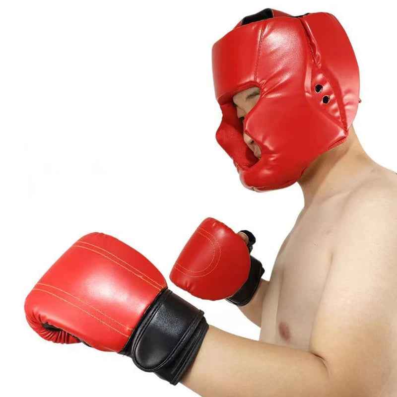 1 piair Boxing Gloves and 1 piese Helmet Taekwondo Head gear muay Thai Headgear, Adult Sanda Training Protective Equipment
