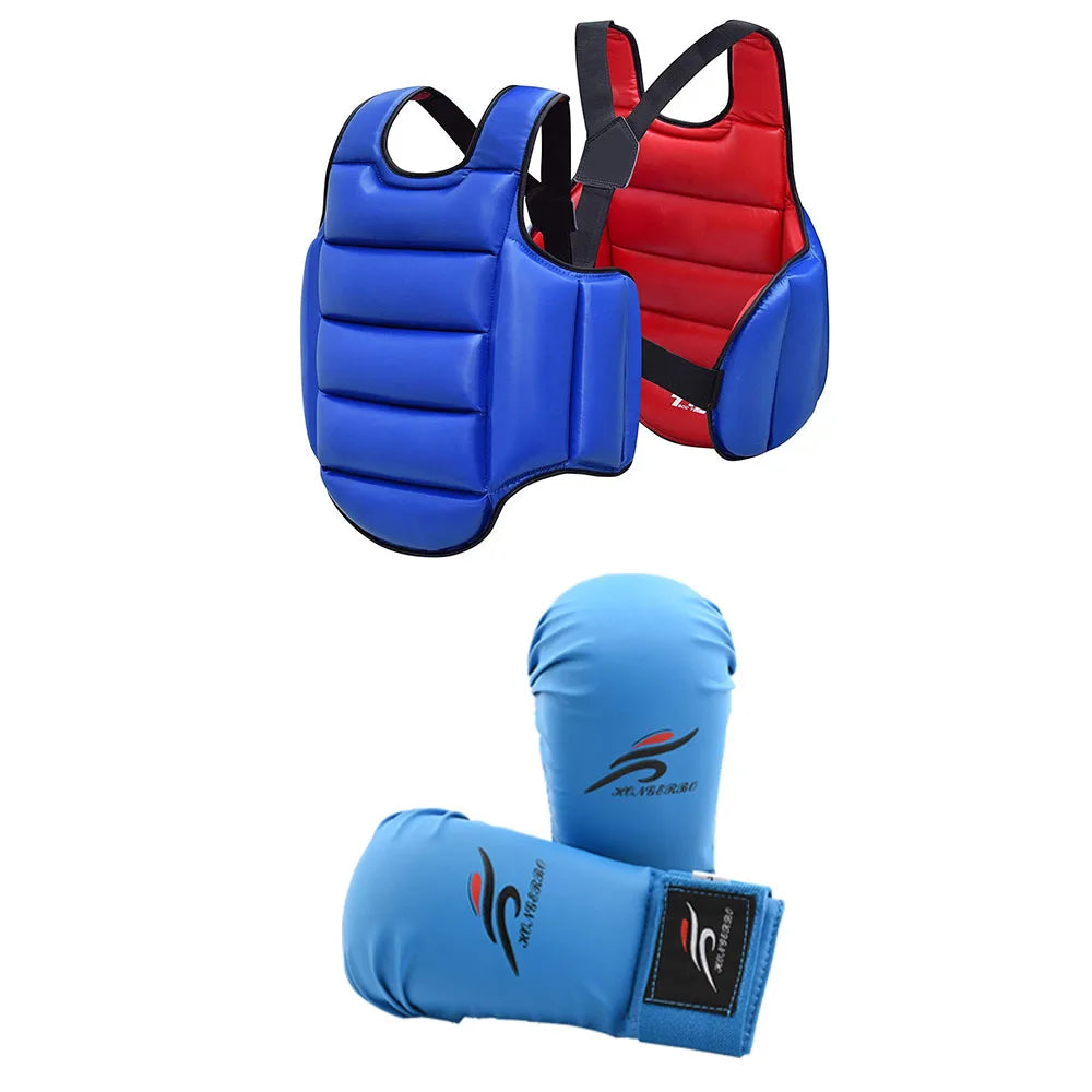 Karate Gloves Taekwondo Dobok Sparring Gear Uniform Set Helmet Shin Guards Boxing Equipment MMA Team Chest Suit Body Protection
