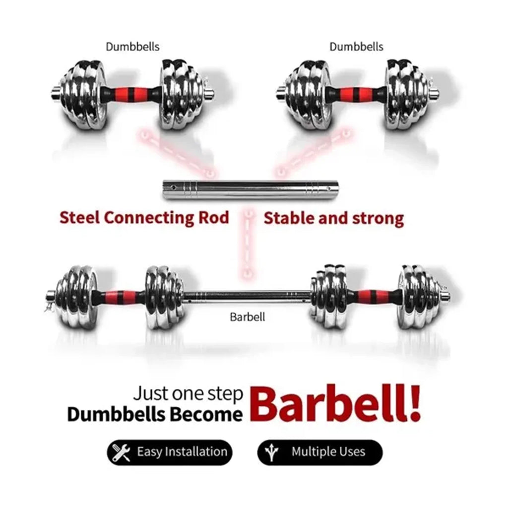 Adjustable Dumbbell Set With 3 in 1 Dumbbell Barbell Metal Connecting Rod, Chromed Weights Hardcover Gift Box