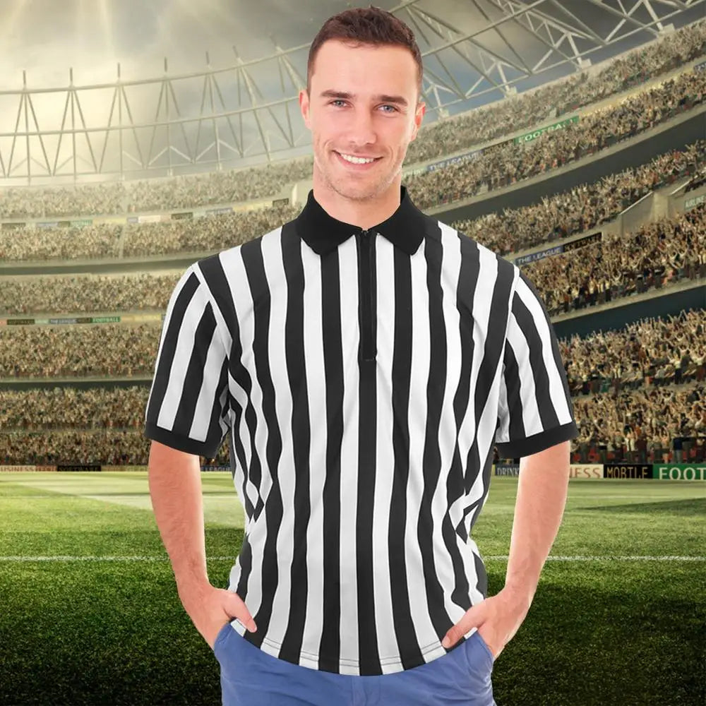 Striped Referee Shirt Men Official Pro-Style Collar Referee Shirt Gym Sporting Soccer Basketball Goods Collared Referee Shirts
