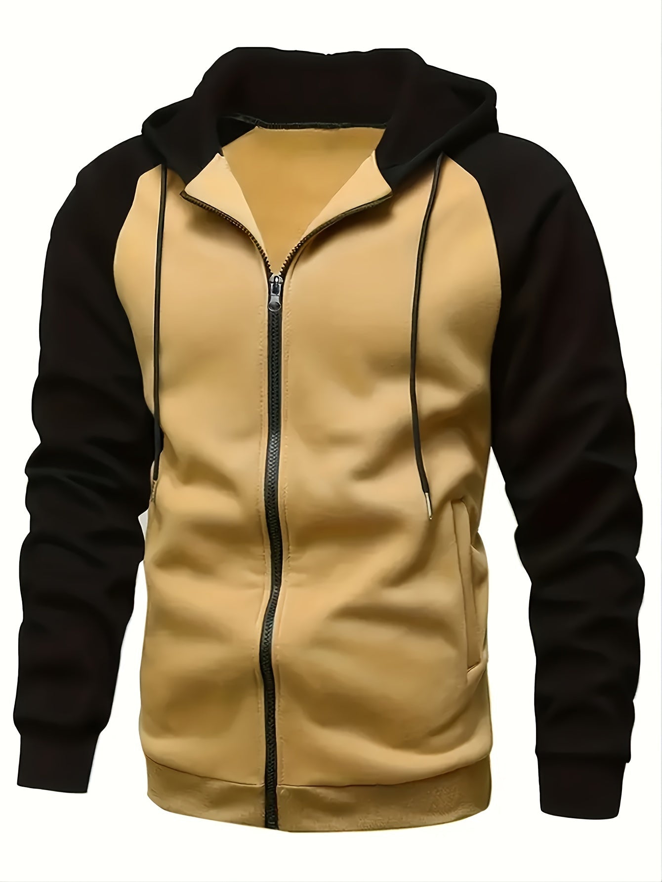 Color Block Men's Hooded Jacket Casual Long Sleeve Hoodies With Zipper Gym Sports Hooded Coat For Winter Fall