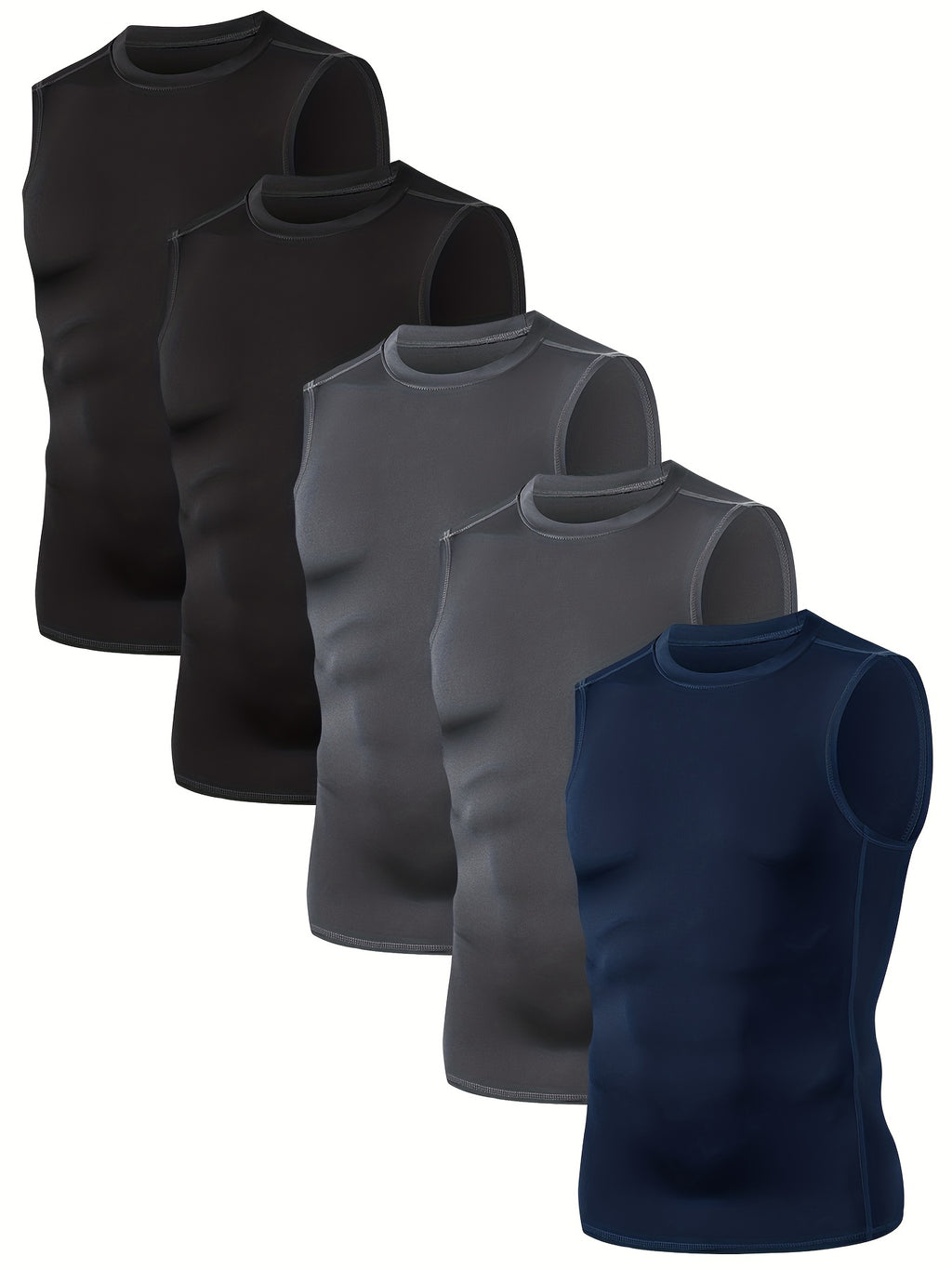 TELALEO 5-Pack Men'S Athletic Compression Shirts - Sleeveless Workout Tank Tops for Running, Basketball & Outdoor Activities, Breathable & Supportive Design, Black, White, Red, Blue, Sports Tank Tops
