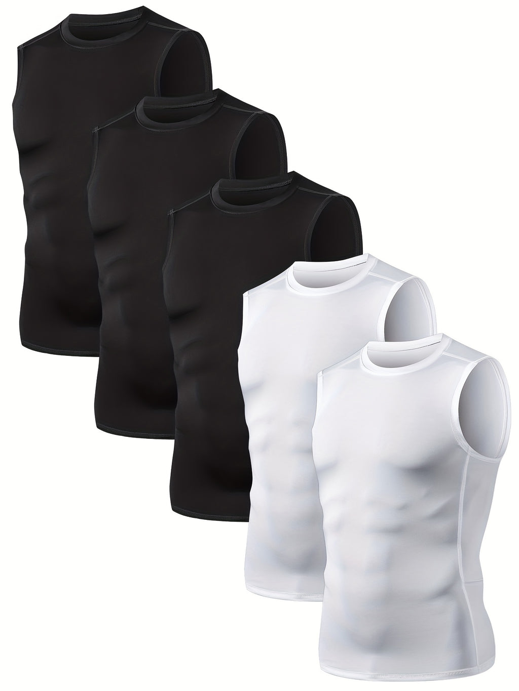 TELALEO 5-Pack Men'S Athletic Compression Shirts - Sleeveless Workout Tank Tops for Running, Basketball & Outdoor Activities, Breathable & Supportive Design, Black, White, Red, Blue, Sports Tank Tops